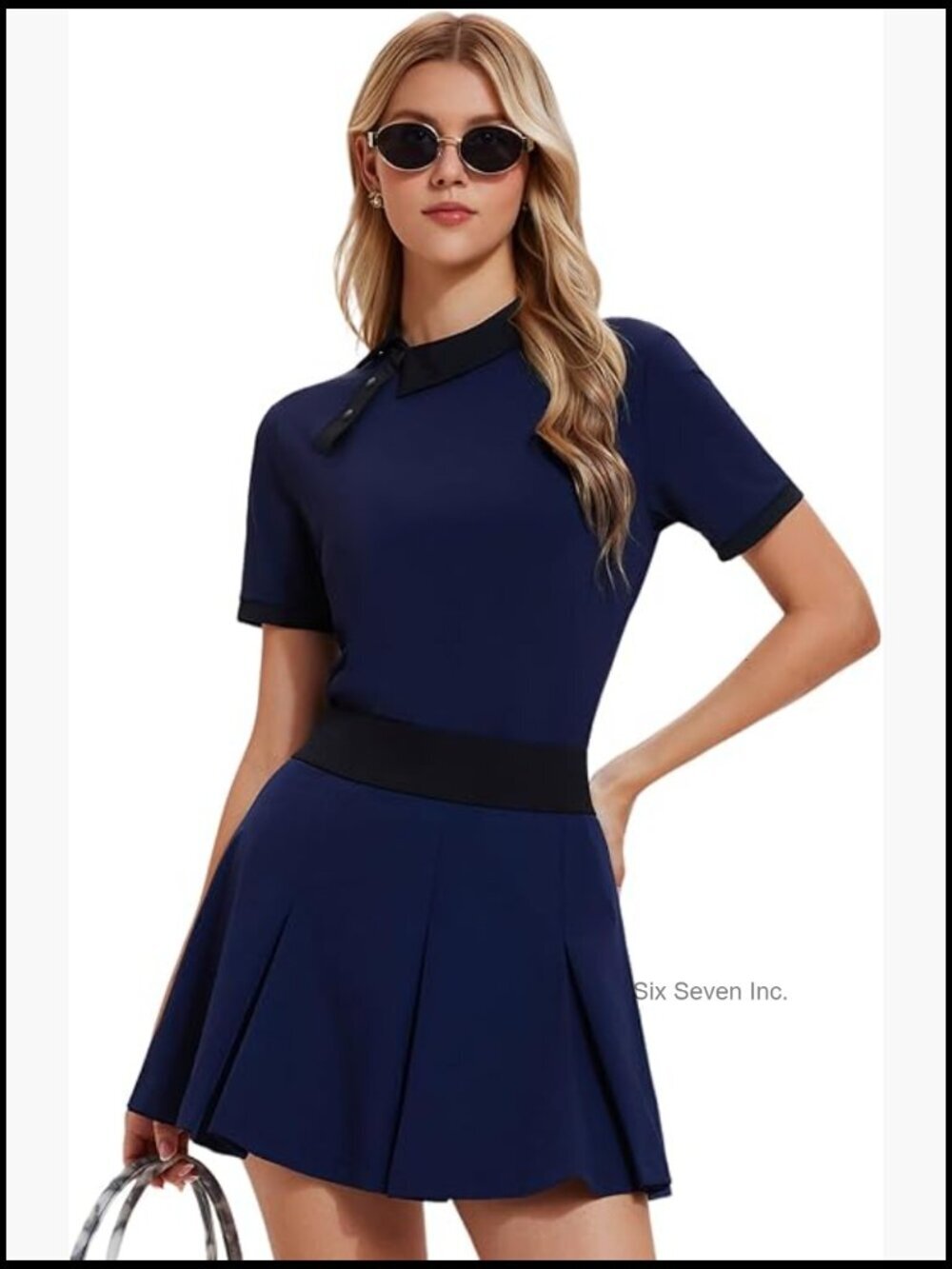 2 Piece Skort Set - Half Zip Polo & Pleated Tennis Skirt with Pockets,